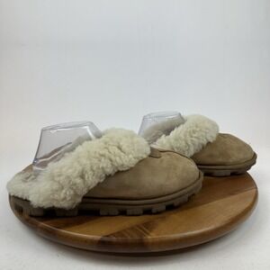 Womens Ugg Coquette Chestnut Shearling Lined Slip On Flat Slippers Shoes Size 9